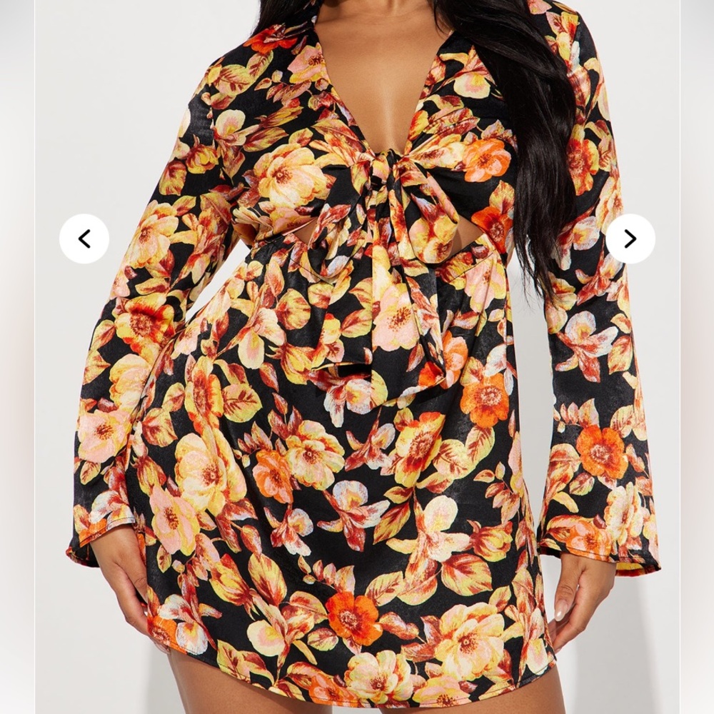Fashion Nova Floral Mini Dress - Black and Orange